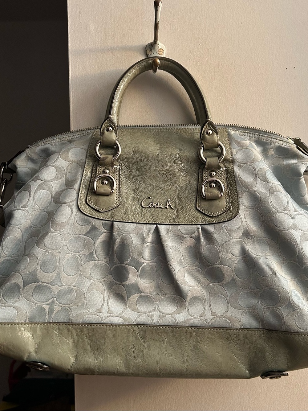 Coach Mint and Light Blue Signature Satchel
